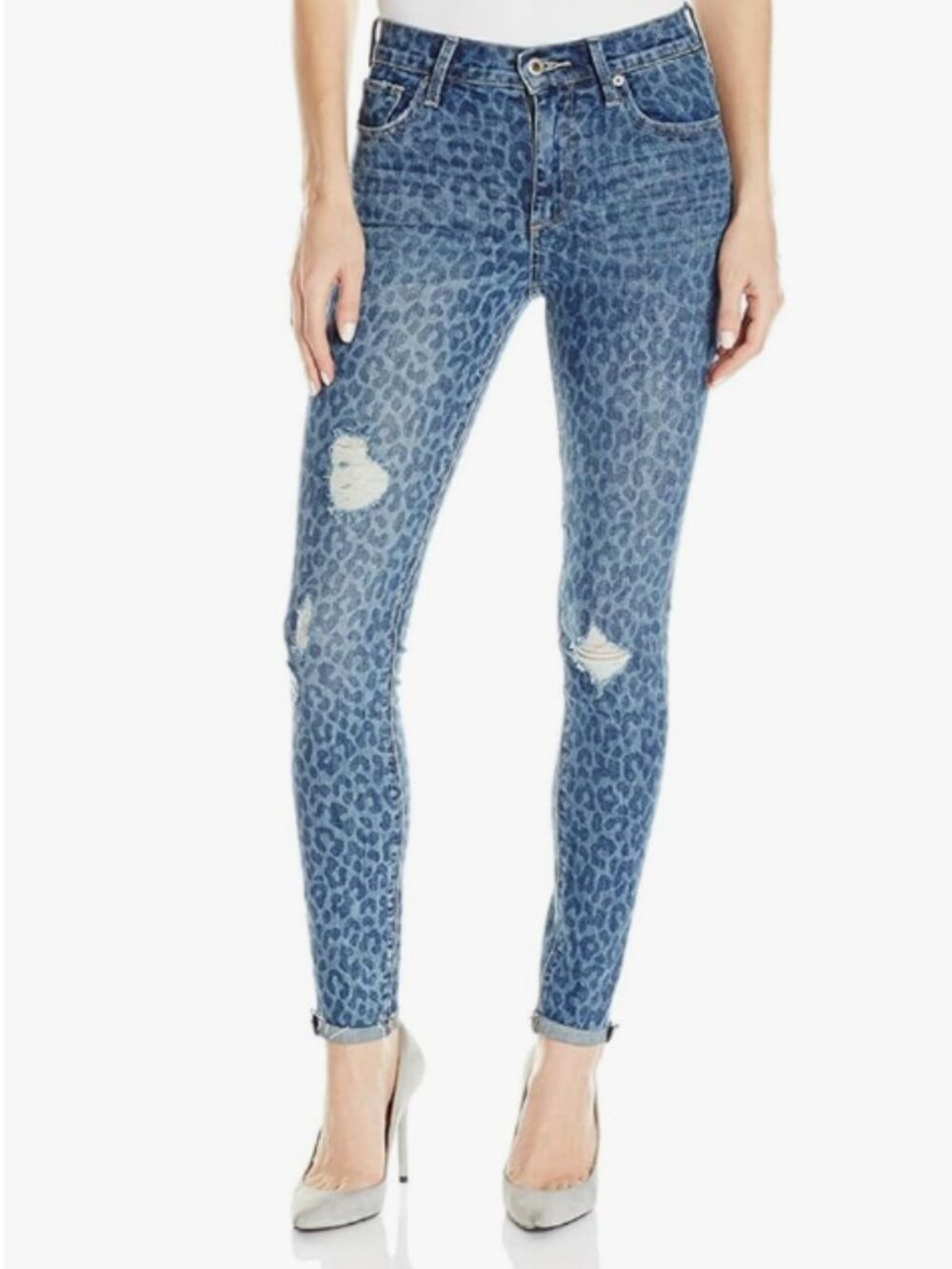 Lucky Brand Women's Jeans 10/30 Blue Leopard Print Medium Wash Bridgette Skinny
